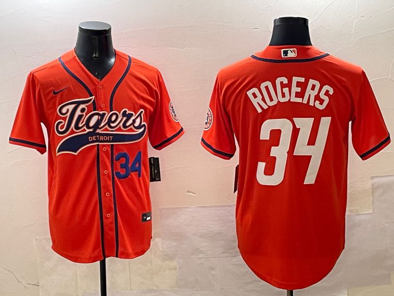 Men Detroit Tigers #34 Rogers Orange Joint Name Game 2025 Nike MLB Jersey style 4
